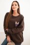 Bluza damska oversize z bawełny z kolorowymi skrzydłami na plecach brązowa