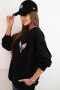 Bluza damska oversize z bawełny z kolorowymi skrzydłami na plecach czarna