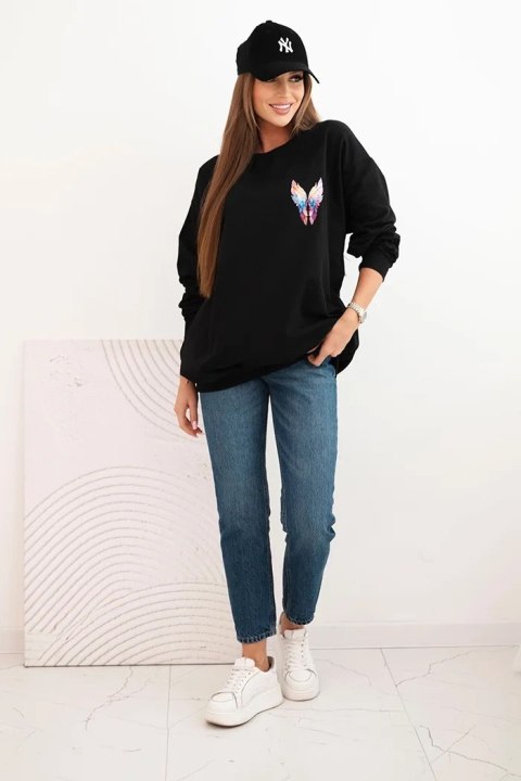 Bluza damska oversize z bawełny z kolorowymi skrzydłami na plecach czarna Bluza damska oversize z bawełny z kolorowymi skrzydłami na plecach czarna