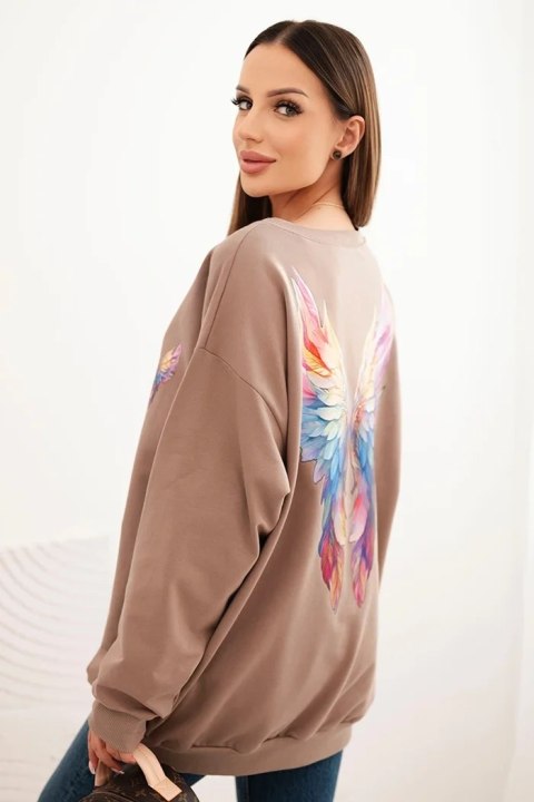 Bluza damska oversize z bawełny z kolorowymi skrzydłami na plecach fango Bluza damska oversize z bawełny z kolorowymi skrzydłami na plecach fango
