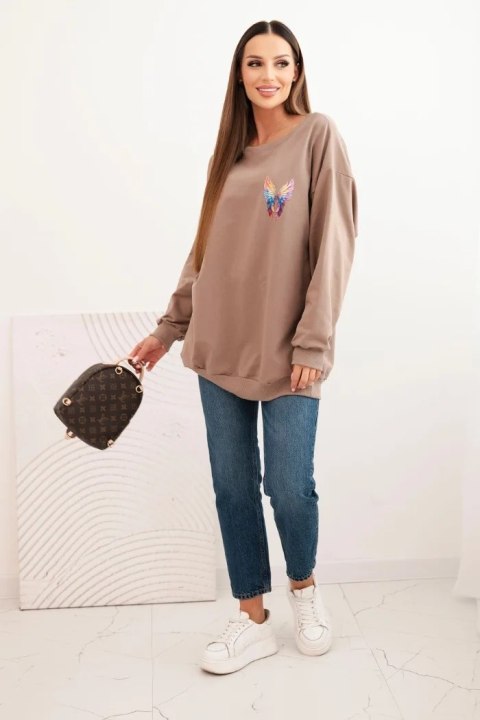 Bluza damska oversize z bawełny z kolorowymi skrzydłami na plecach fango Bluza damska oversize z bawełny z kolorowymi skrzydłami na plecach fango