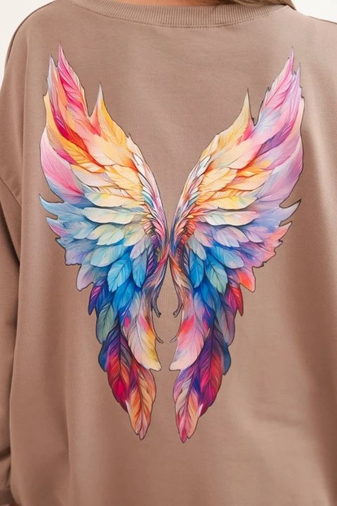 Bluza damska oversize z bawełny z kolorowymi skrzydłami na plecach fango Bluza damska oversize z bawełny z kolorowymi skrzydłami na plecach fango