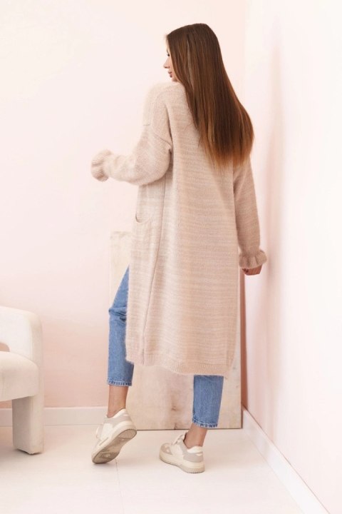 Kardigan damski z moheru o długim kroju z kieszeniami beżowy  