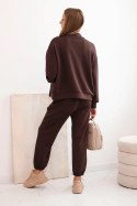 Komplet damski masełkowy z wiskozy z rozpinaną bluzą i spodniami brązowy  