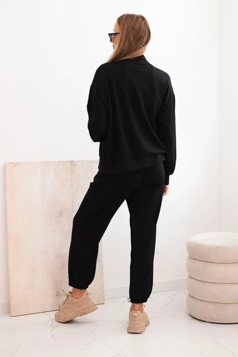 Komplet damski masełkowy z wiskozy z rozpinaną bluzą i spodniami czarny  