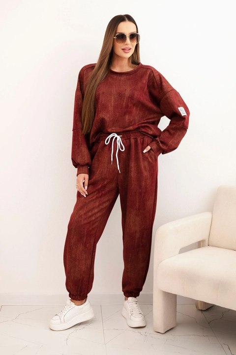 Komplet dresowy damski oversize z wiskozy i z efektem sprania bordowy Komplet dresowy damski oversize z wiskozy i z efektem sprania bordowy