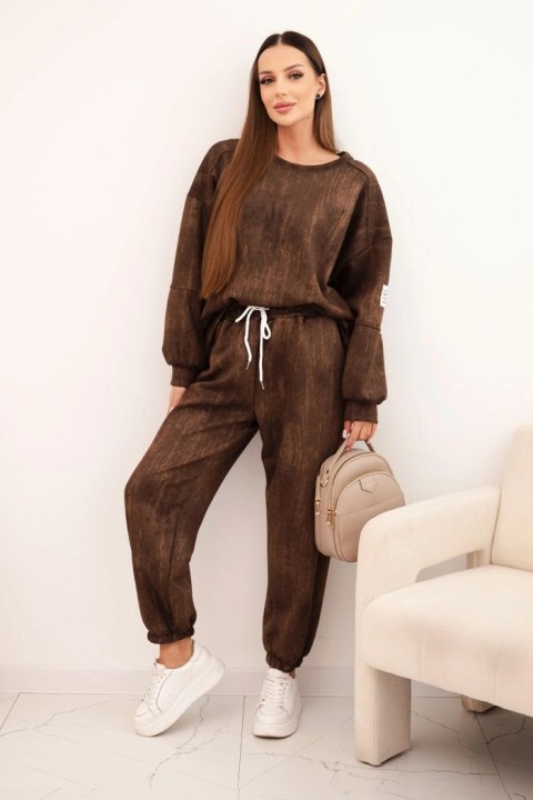 Komplet dresowy damski oversize z wiskozy i z efektem sprania brązowy Komplet dresowy damski oversize z wiskozy i z efektem sprania brązowy