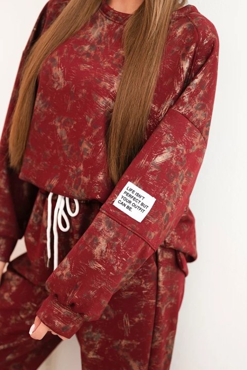 Komplet dresowy damski oversize z wiskozy z wydłużoną bluzą i efektem sprania bordowy Komplet dresowy damski oversize z wiskozy z wydłużoną bluzą i efektem sprania bordowy