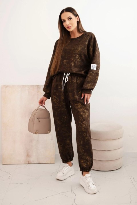 Komplet dresowy damski oversize z wiskozy z wydłużoną bluzą i efektem sprania brązowy Komplet dresowy damski oversize z wiskozy z wydłużoną bluzą i efektem sprania brązowy
