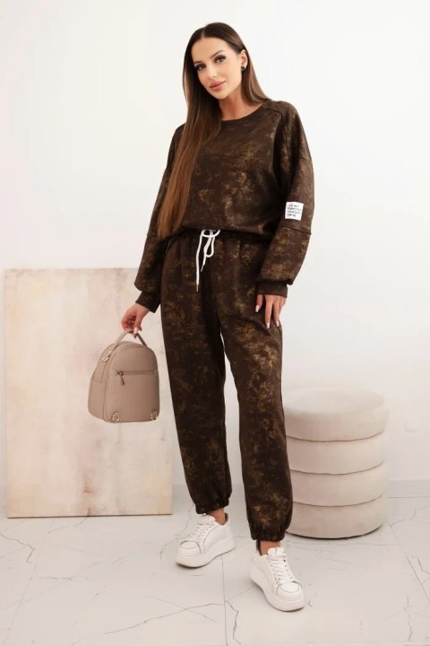 Komplet dresowy damski oversize z wiskozy z wydłużoną bluzą i efektem sprania brązowy Komplet dresowy damski oversize z wiskozy z wydłużoną bluzą i efektem sprania brązowy