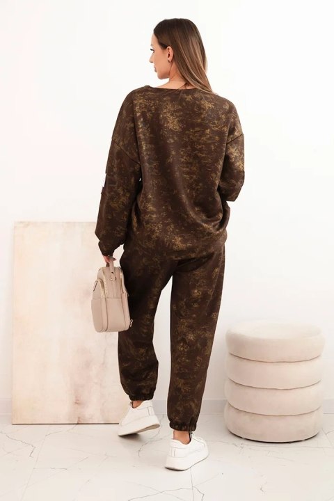 Komplet dresowy damski oversize z wiskozy z wydłużoną bluzą i efektem sprania brązowy Komplet dresowy damski oversize z wiskozy z wydłużoną bluzą i efektem sprania brązowy