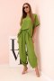 Komplet z wiskozy bluzka + spodnie oliwkowy