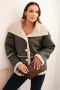 Kurtka damska Plus Size ocieplana z barankiem i guzikami krótki fason khaki