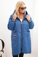 Kurtka damska Plus Size pikowana z kapturem i sportowymi mankietami jasno jeansowa