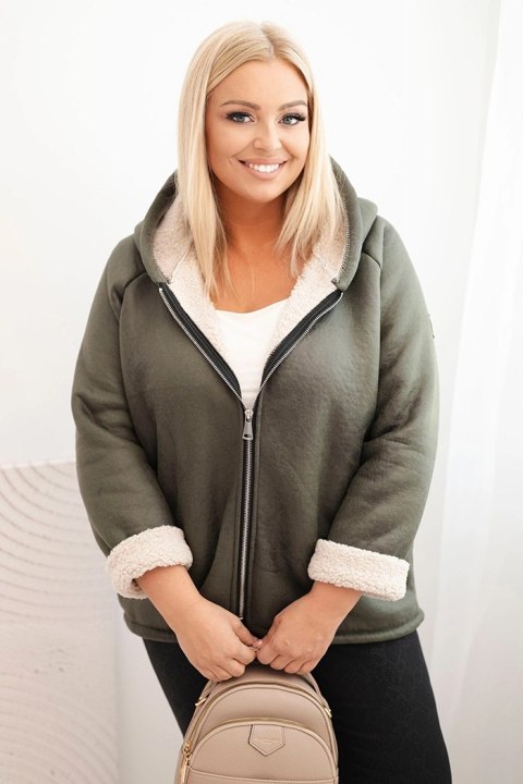Kurtka damska Plus Size z kapturem i barankiem khaki