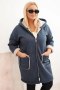 Kurtka damska Plus Size z kapturem i kieszeniami ocieplana barankiem jeansowa