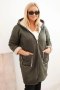 Kurtka damska Plus Size z kapturem i kieszeniami ocieplana barankiem khaki