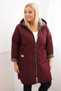 Kurtka damska pikowana Plus Size z podszewką w panterkę i kapturem bordowa