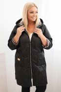 Kurtka damska pikowana Plus Size z podszewką w panterkę i kapturem czarna