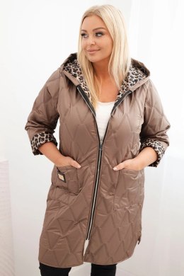 Kurtka damska pikowana Plus Size z podszewką w panterkę i kapturem fango