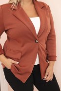 Marynarka damska z wiskozy Plus Size z długim rękawem i kołnierzem ruda  