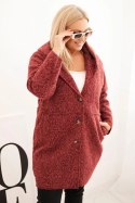 Płaszcz damski Plus Size z kapturem i kieszeniami bordowy
