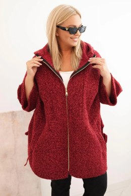 Płaszcz damski Plus Size z kapturem i zamkiem bordowy