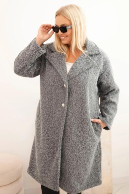 Płaszcz damski Plus Size z wełną i dużym kołnierzem szary