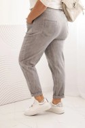 Spodnie damskie Plus Size dekatyzowane z wiskozą i szeroką gumką szare  