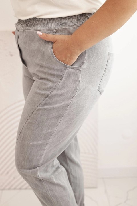 Spodnie damskie Plus Size dekatyzowane z wiskozą i szeroką gumką szare  