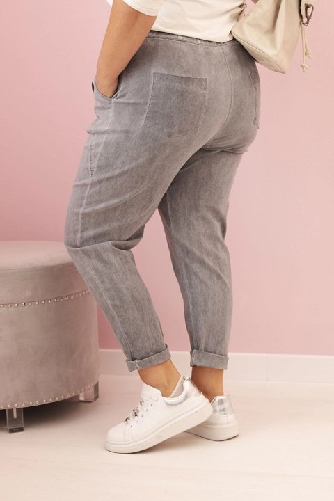 Spodnie damskie dekatyzowane Plus Size z wiskozą i gumką szare  