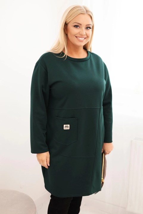 Sukienka damska Plus Size masełko z kieszenią i rękawem 3/4 ciemno zielona Sukienka damska Plus Size masełko z kieszenią i rękawem 3/4 ciemno zielona