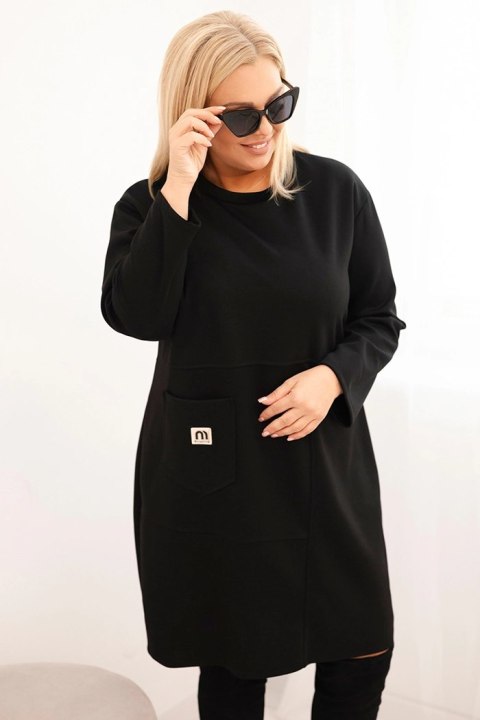 Sukienka damska Plus Size masełko z kieszenią i rękawem 3/4 czarna Sukienka damska Plus Size masełko z kieszenią i rękawem 3/4 czarna