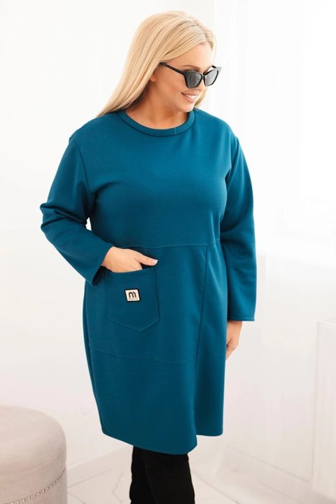 Sukienka damska Plus Size masełko z kieszenią i rękawem 3/4 morska Sukienka damska Plus Size masełko z kieszenią i rękawem 3/4 morska