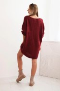 Sukienka damska Plus Size wełniana z dekoltem V bordowa