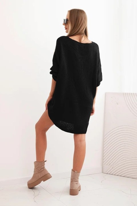 Sukienka damska Plus Size wełniana z dekoltem V czarna  