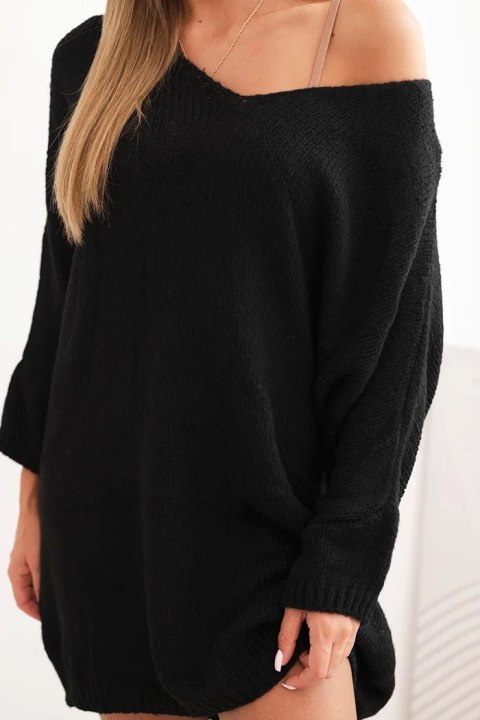 Sukienka damska Plus Size wełniana z dekoltem V czarna  