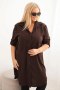 Sukienka damska koszulowa Plus Size z dłuższym tyłem i podwijanym rękawem brązowa