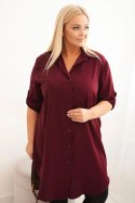 Sukienka damska koszulowa Plus Size z dłuższym tyłem i podwijanym rękawem śliwkowa
