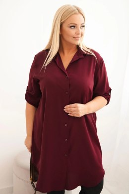 Sukienka damska koszulowa Plus Size z dłuższym tyłem i podwijanym rękawem śliwkowa