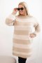Sukienka damska swetrowa Plus Size w pasy beżowa