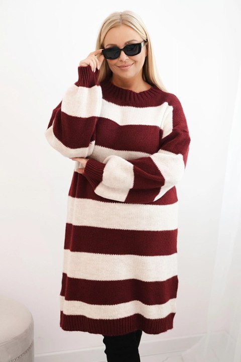 Sukienka damska swetrowa Plus Size w pasy bordowa Sukienka damska swetrowa Plus Size w pasy bordowa