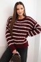 Sweter damski w paski z wełną o luźnym kroju bordowy