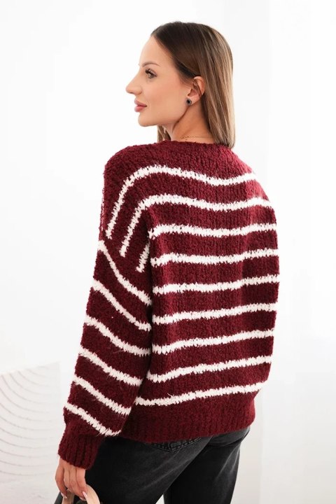 Sweter damski w paski z wełną o luźnym kroju bordowy Sweter damski w paski z wełną o luźnym kroju bordowy