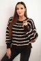 Sweter damski w paski z wełną o luźnym kroju brązowy