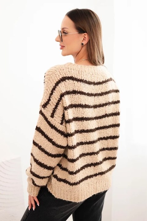 Sweter damski w paski z wełną o luźnym kroju ciemno beżowy Sweter damski w paski z wełną o luźnym kroju ciemno beżowy