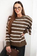 Sweter damski w paski z wełną o luźnym kroju fango