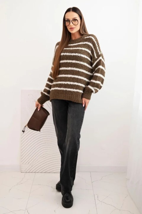 Sweter damski w paski z wełną o luźnym kroju fango Sweter damski w paski z wełną o luźnym kroju fango
