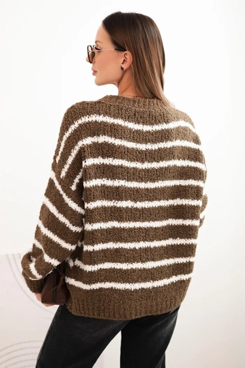 Sweter damski w paski z wełną o luźnym kroju fango Sweter damski w paski z wełną o luźnym kroju fango