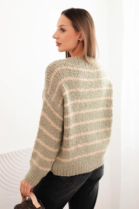 Sweter damski w paski z wełną o luźnym kroju khaki Sweter damski w paski z wełną o luźnym kroju khaki